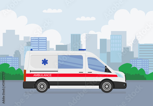 Flat style ambulance. Vector illustration.