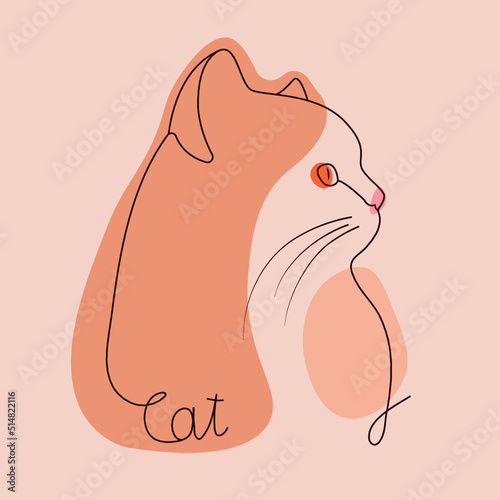 illustration of a cat one line art orange vector 2d illustration 
