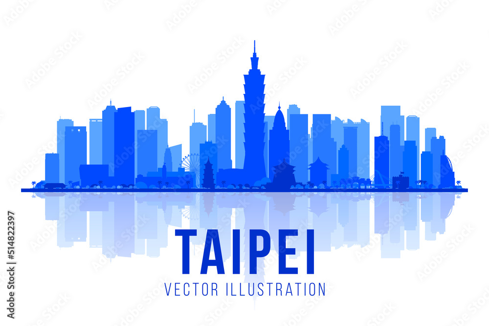 Naklejka premium Taipei ( Taiwan ) city silhouette skyline vector background. Flat trendy illustration. Business travel and tourism concept with modern buildings. Image for presentation, banner, web site.