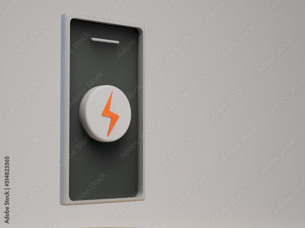 a small smartphone with a charging icon in the form of a lightning bolt on a gray background with a place for a signature. 3d illustration. 3d render a small smartphone with a charging icon in the form of a lightning bolt on a gray background with a place for a signature. 3d illustration. 3d render