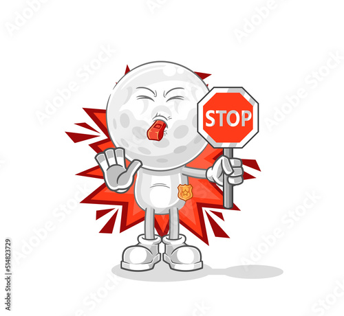 golf head holding stop sign. cartoon mascot vector