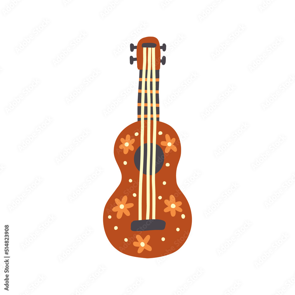 Mexican musical instrument ukulele guitar clipart. Children design isolated element vector doodle naive art illustration Mexican musical instrument ukulele guitar clipart. Children design isolated element vector doodle naive art illustration