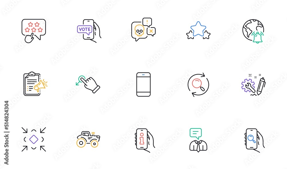Stars, Engineering and Ranking star line icons for website, printing. Collection of Search app, Internet notification, Search icons. Smartphone, Online voting, Tractor web elements. Vector Stars, Engineering and Ranking star line icons for website, printing. Collection of Search app, Internet notification, Search icons. Smartphone, Online voting, Tractor web elements. Vector