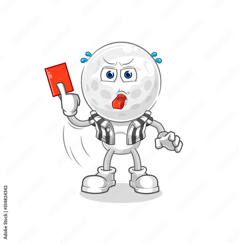 golf head referee with red card illustration. character vector