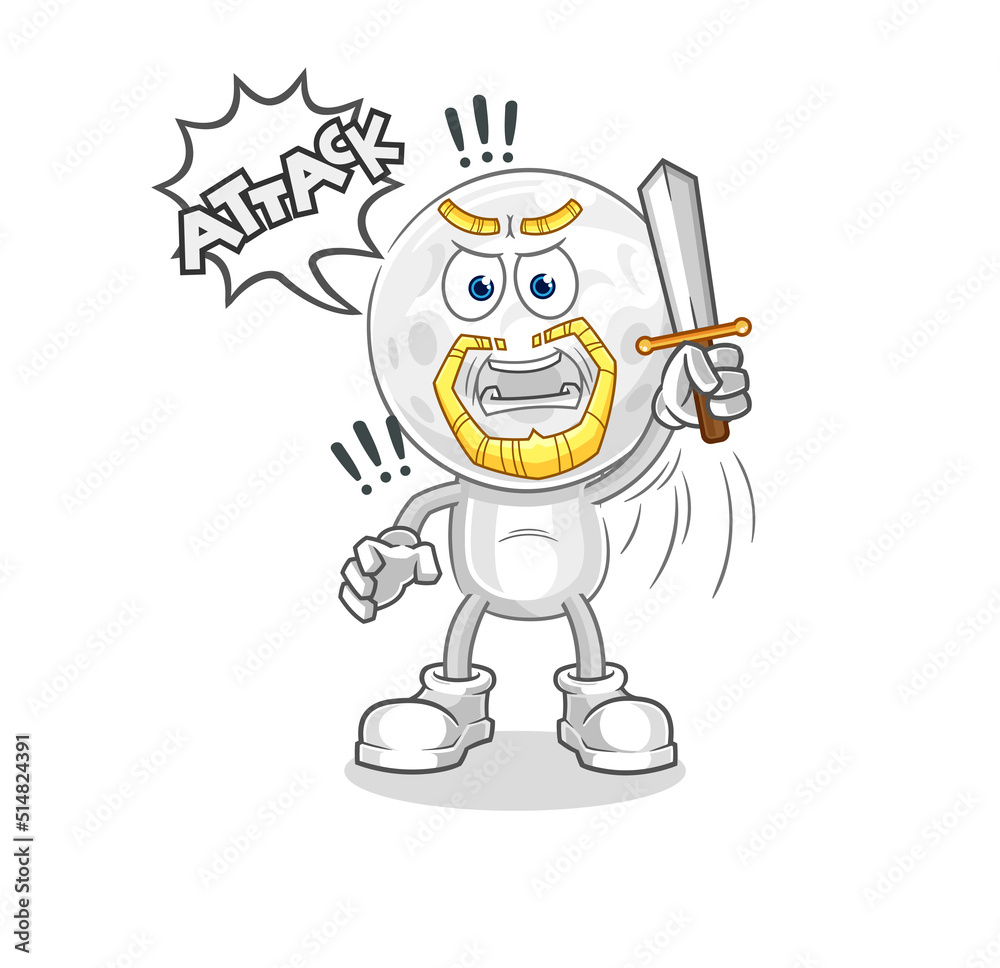 golf head knights attack with sword. cartoon mascot vector