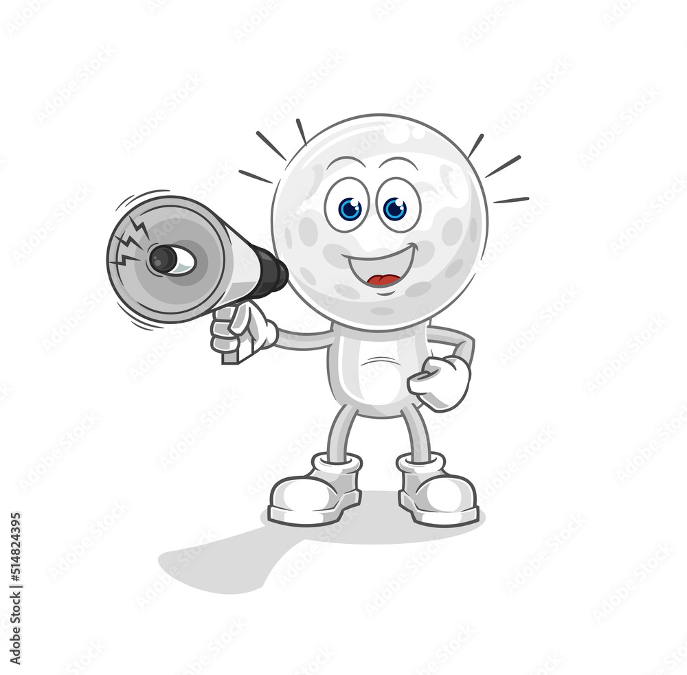 golf head holding hand loudspeakers vector. cartoon character golf head holding hand loudspeakers vector. cartoon character
