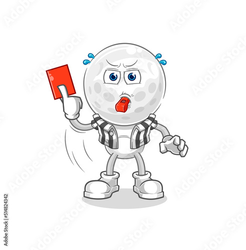 golf head referee with red card illustration. character vector