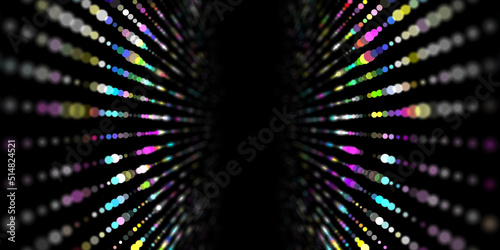 Texture of different color halftone dots. Futuristic abstract background. Particle pattern. Visualization of big data. Broken screen. 3D rendering.