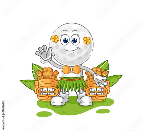 golf head hawaiian waving character. cartoon mascot vector