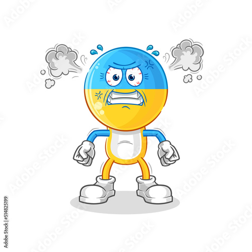 ukraine flag head very angry mascot. cartoon vector