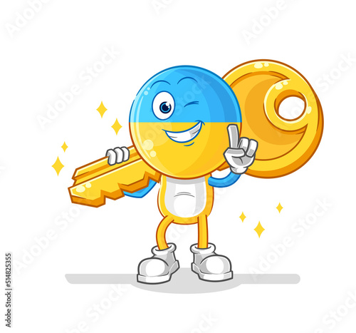 ukraine flag head carry the key mascot. cartoon vector