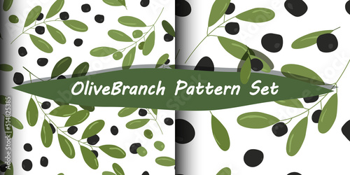 Olive branch seamless pattern vector set isolated on white background 