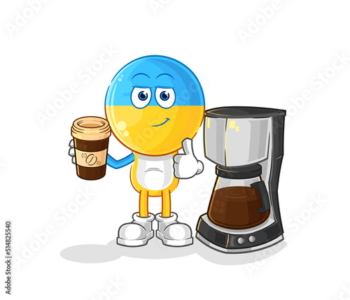 ukraine flag head drinking coffee illustration. character vector