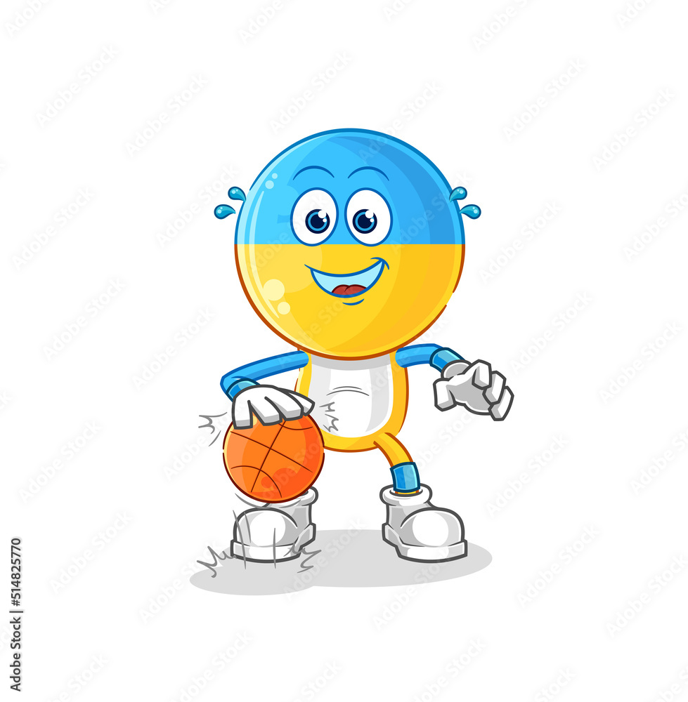 ukraine flag head dribble basketball character. cartoon mascot vector