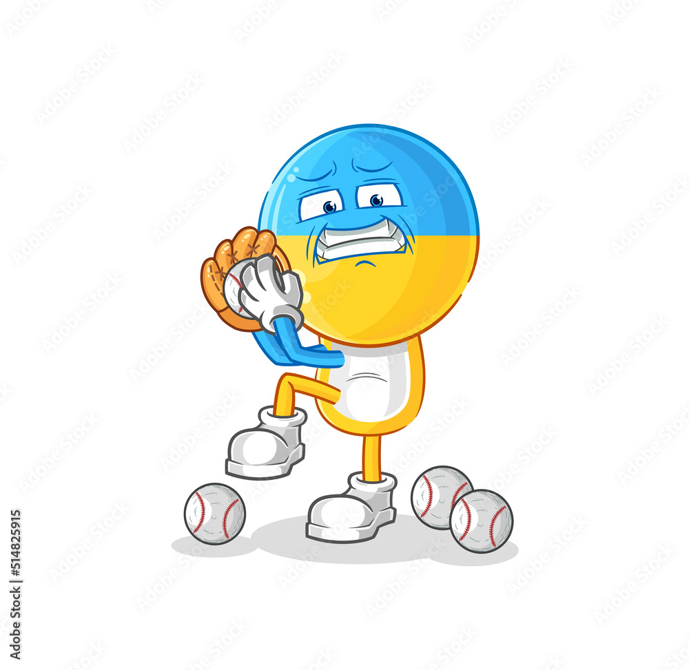 ukraine flag head baseball pitcher cartoon. cartoon mascot vector