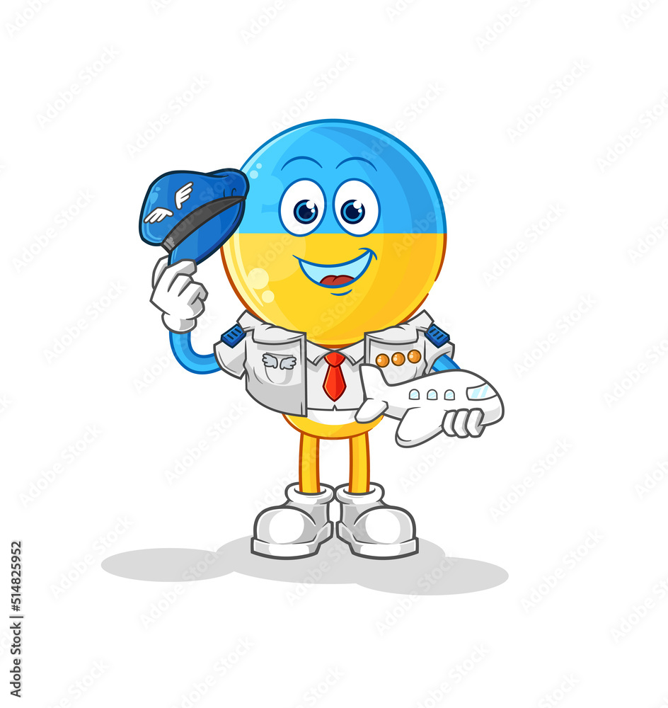 ukraine flag head pilot mascot. cartoon vector