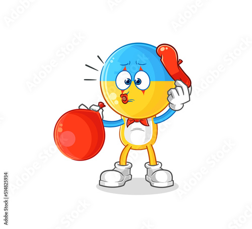ukraine flag head pantomime blowing balloon. cartoon mascot vector