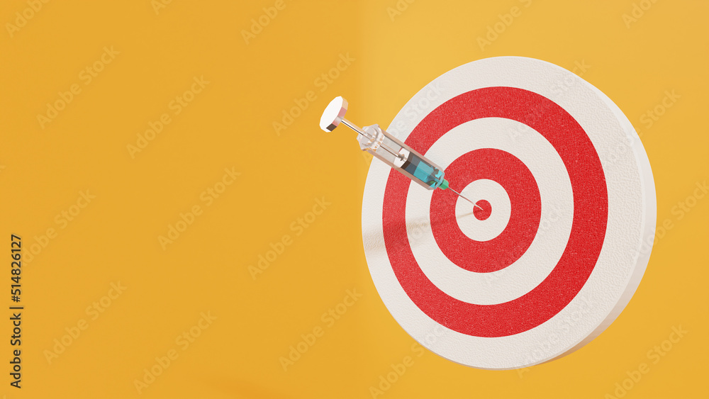 Vaccine syringe and dartboard stylized 3d illustration. Vaccine syringe and dartboard stylized 3d illustration.