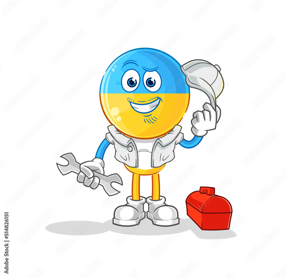 ukraine flag head mechanic cartoon. cartoon mascot vector