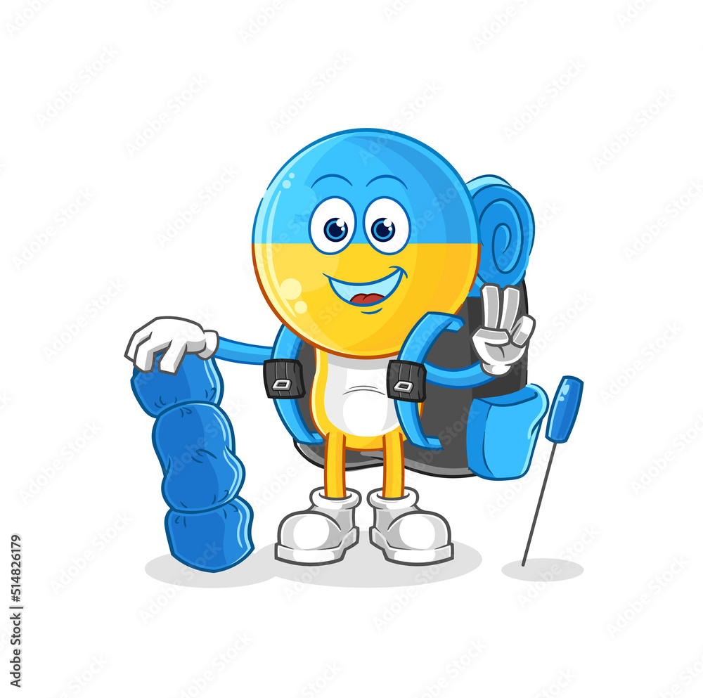 Fototapeta premium ukraine flag head go camping mascot. cartoon vector
