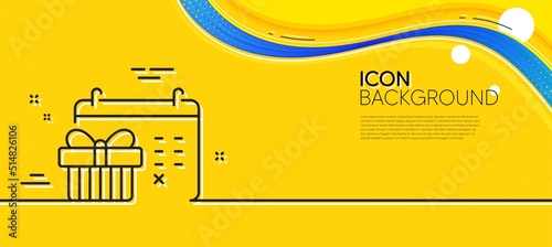 Christmas calendar line icon. Abstract yellow background. New year presents day sign. Surprise symbol. Minimal christmas calendar line icon. Wave banner concept. Vector