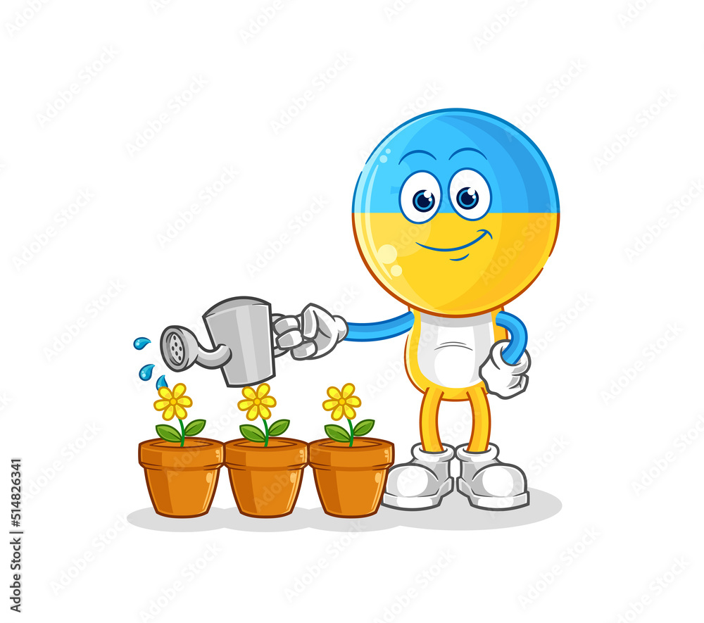 ukraine flag head watering the flowers mascot. cartoon vector ukraine flag head watering the flowers mascot. cartoon vector