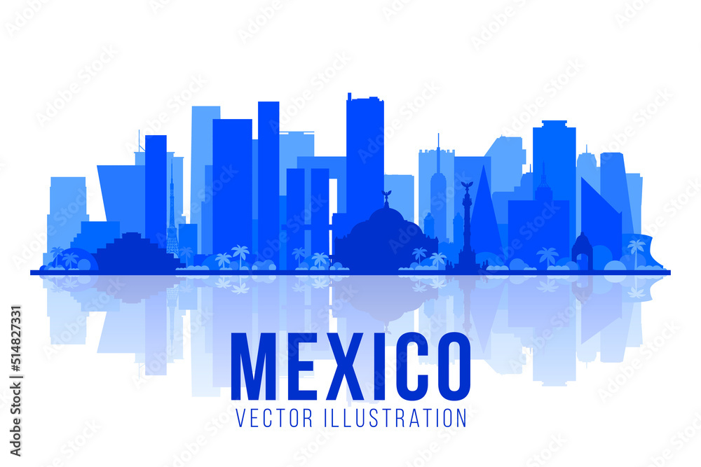 Fototapeta premium Mexico city skyline silhouette on a white background. Flat vector illustration. Business travel and tourism concept with modern buildings. Image for banner or web site.