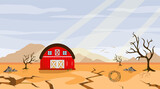 Vector illustration of natural disaster. Cartoon landscape with drought on the farm that destroyed all vegetation.