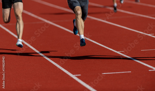 Composite image of close up of sportsman legs running. Individual sport concept. Horizontal sport poster, greeting cards, headers, website © Augustas Cetkauskas