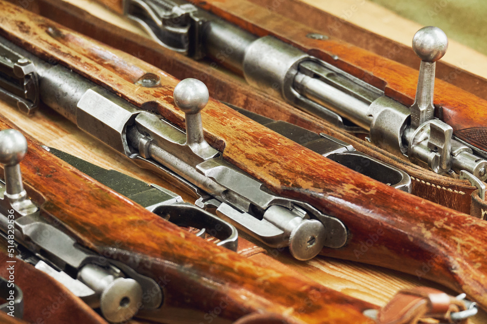 Naklejka premium Old guns from the First World War. Vintage firearms of the early twentieth century