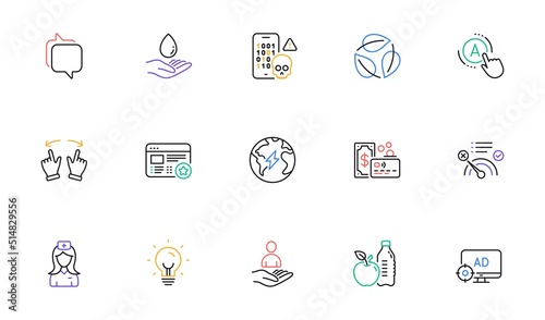 Recruitment, Card and Ab testing line icons for website, printing. Collection of Healthy food, Messenger, No internet icons. Electricity, Energy, Favorite web elements. Cyber attack. Vector