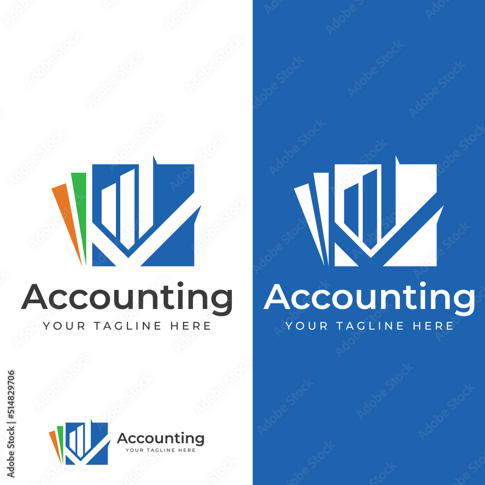 Obraz premium Financial accounting logo, with check mark for financial accounting stock chart analysis. In modern template vector illustration concept style.