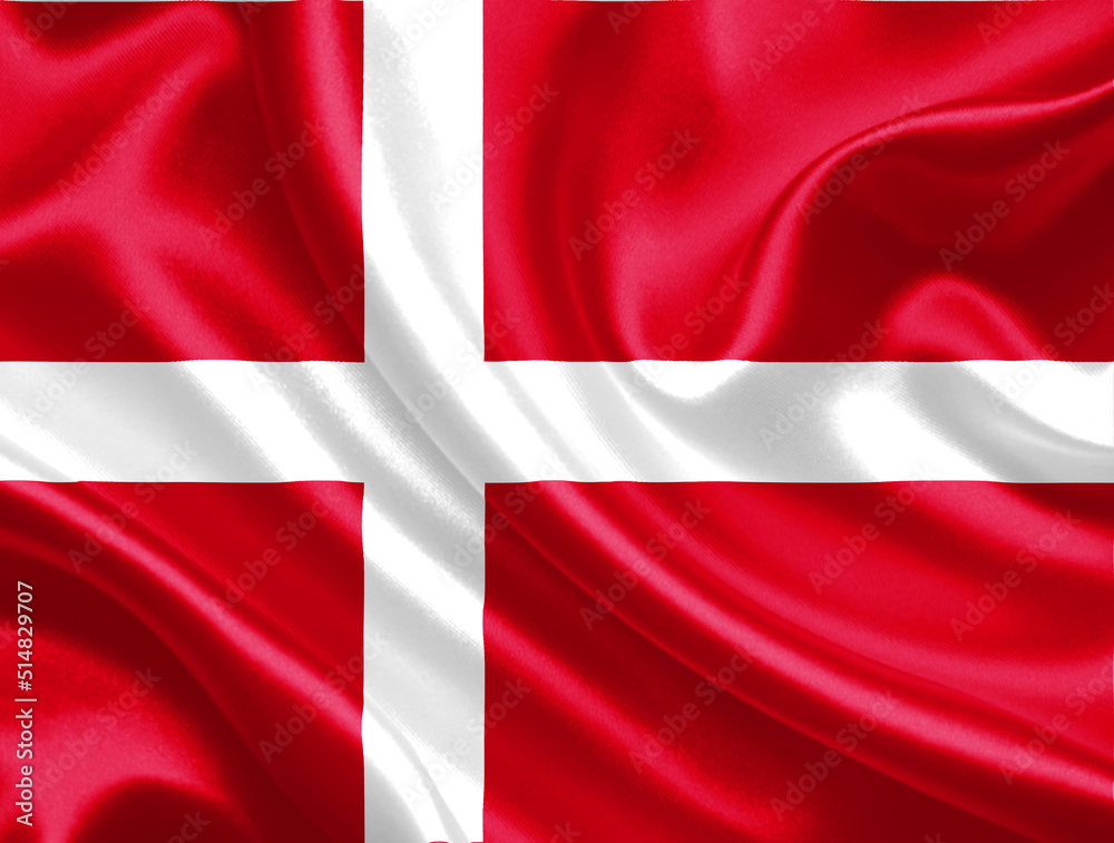 Fototapeta premium 3d illustration Denmark flag on satin texture with waving flag 