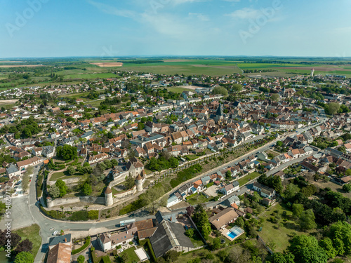 Foto Aerial panoramic view of Dun sur Auron walled medieval town in central France wi