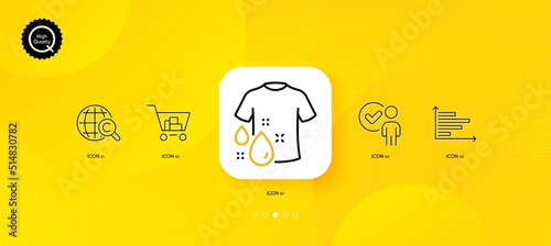 International Ð¡opyright, Internet shopping and Verification person minimal line icons. Yellow abstract background. Horizontal chart, Wash t-shirt icons. For web, application, printing. Vector