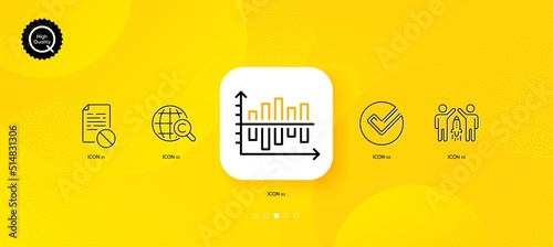 Diagram chart, Wrong file and International Ð¡opyright minimal line icons. Yellow abstract background. Partnership, Verify icons. For web, application, printing. Vector