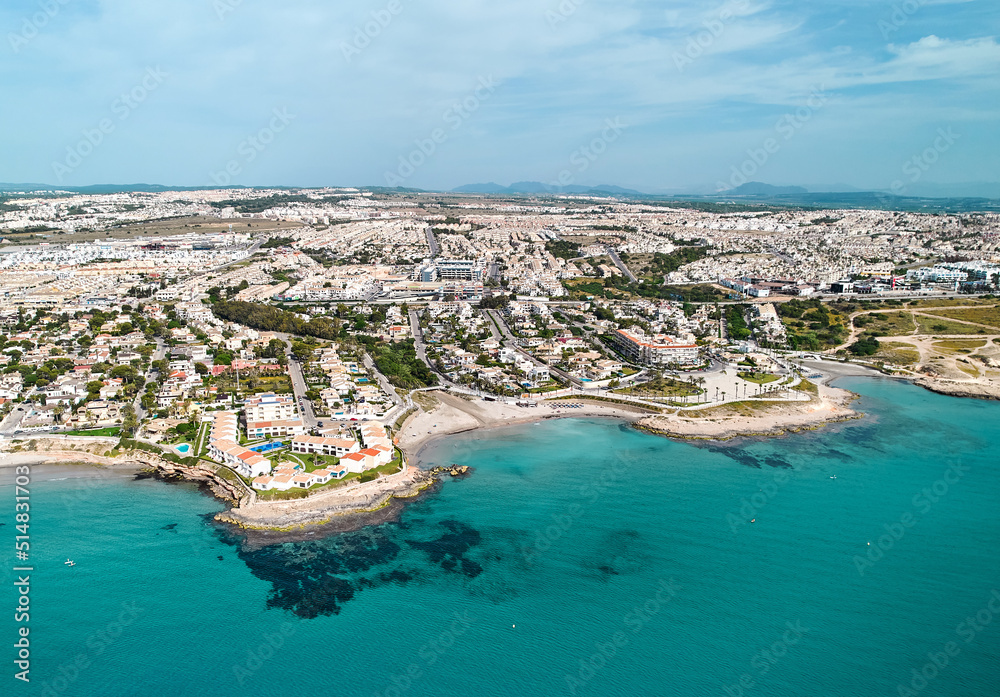 Playa Flamenca seaside, aerial shot. Spain