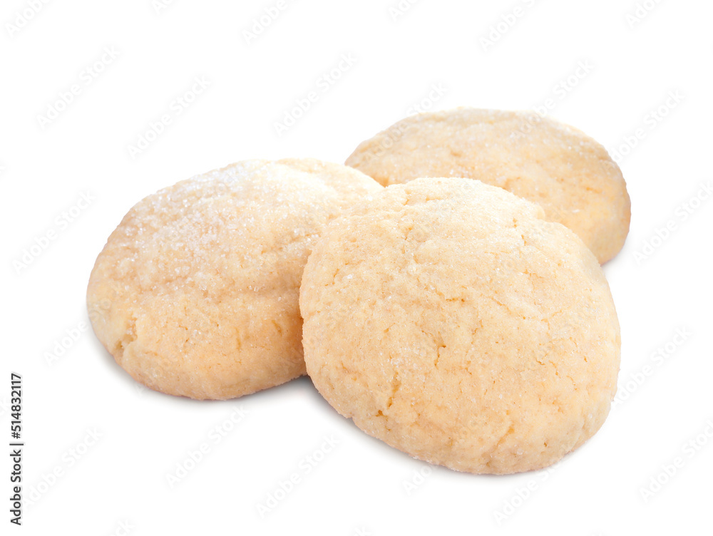 Three tasty sugar cookies isolated on white Three tasty sugar cookies isolated on white