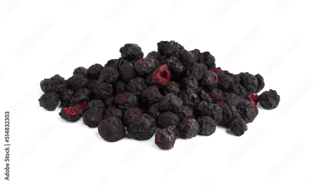 Pile of freeze dried blueberries on white background Pile of freeze dried blueberries on white background