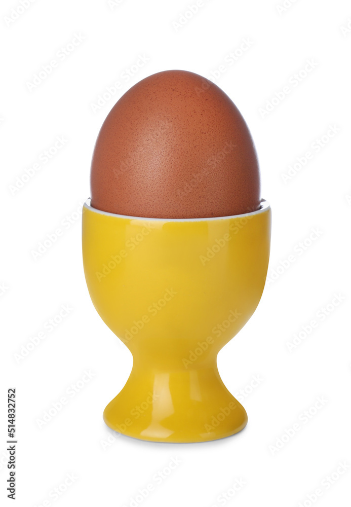 Cup with unpeeled boiled egg isolated on white Cup with unpeeled boiled egg isolated on white