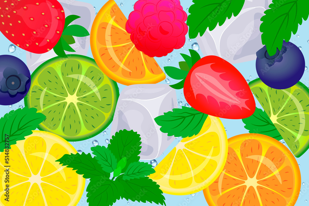Background of berries and fruits for cocktails Background of berries and fruits for cocktails