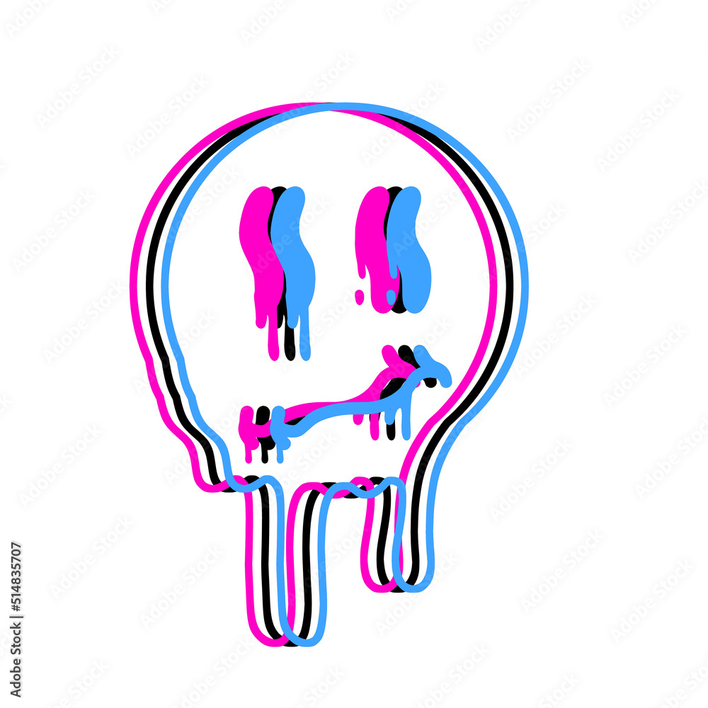 Obraz premium Acid smile face. Melted rave and techno symbol of 90s. Trendy Psychedelic print