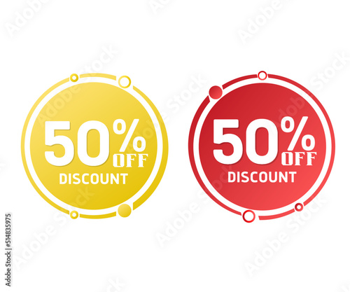 50% off, circle discount tag icon collection. Set of red and yellow sale labels. vector illustration, Fifty 