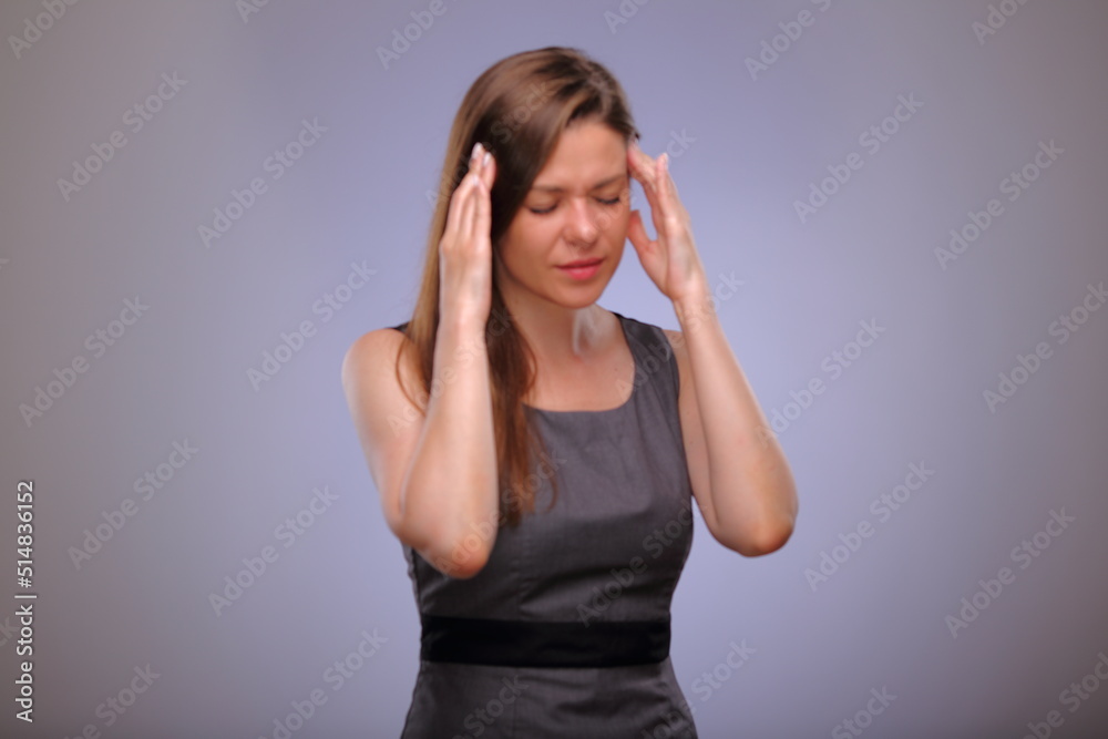 Woman headache pain, business person, teacher or adult student isolated female portrait. Woman headache pain, business person, teacher or adult student isolated female portrait.