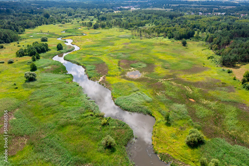  Warta river aerial view, many meanders. Summer time. Jura region near Czestochowa. Silesian Voivodeship. Poland.   photo