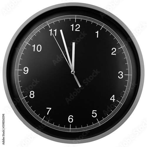 Wall clock showing twelve o'clock isolated on white background
