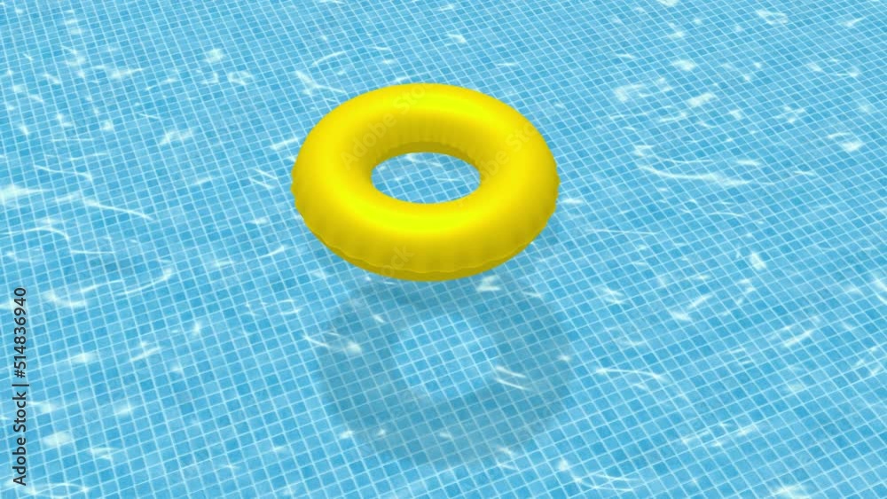 Animación flotador sobre agua de piscina azul y reflejos con fondo de azulejos 