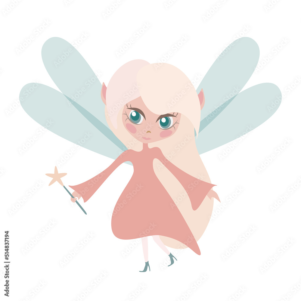 Magic fairy isolated on white background. Flat vector illustration. Magic fairy isolated on white background. Flat vector illustration.