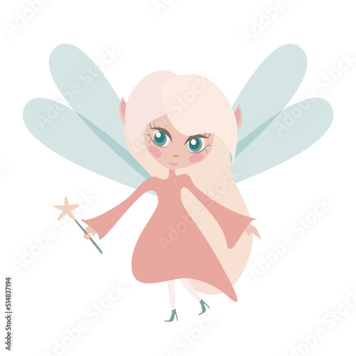 Magic fairy isolated on white background. Flat vector illustration.