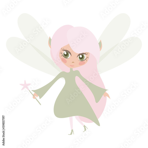 Magic forest fairy isolated on white background.